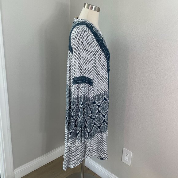 Knox Rose Womens Plus XXL Boho Tunic Dress V Neck Long Sleeve Blue - Picture 10 of 10